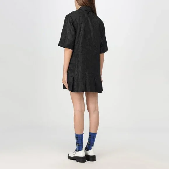 Ganni Textured Jacquard Mini Dress in Black, size 34 - Picture 2 of 9